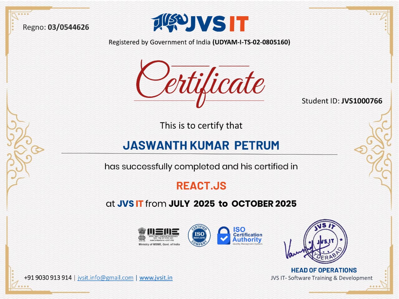 React.js Certificate